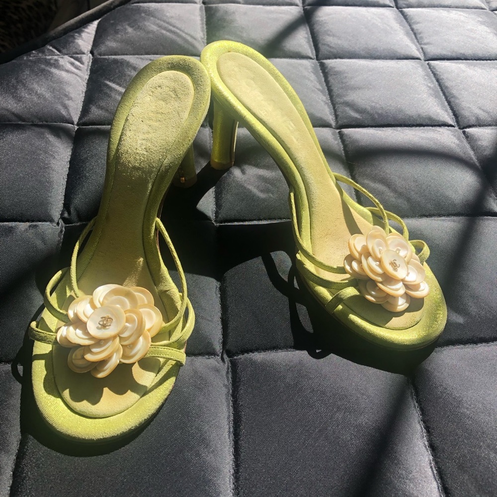 Chanel Suede Mother-of-pearl Camellia Mules - sz38